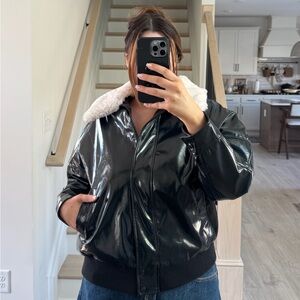 Black Faux Leather Jacket Shearling Collar